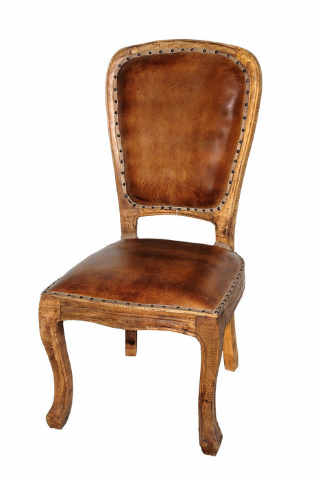 Upholstered Leather King Louis Back Dining Side Chairs (Set of 2) - Mahogany / Brown