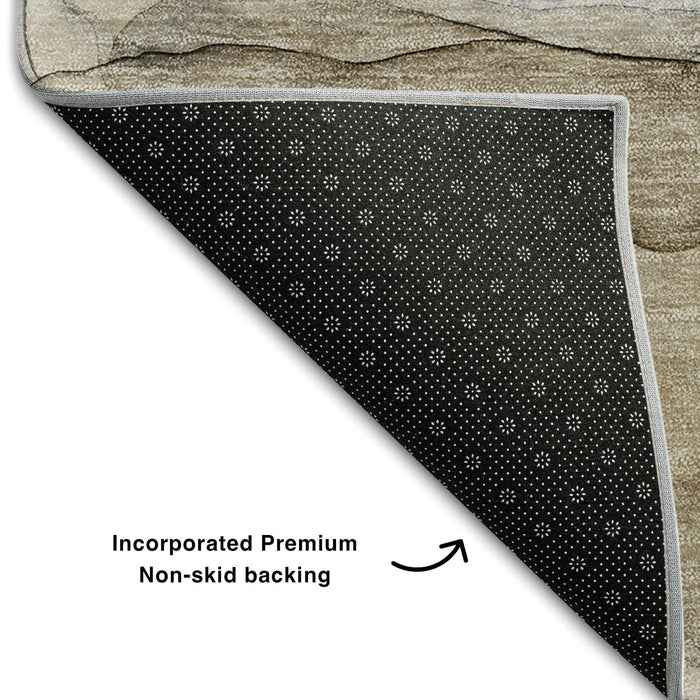 10' X 14' Abstract Washable Area Rug With UV Protection (647002) - Beige / Ivory