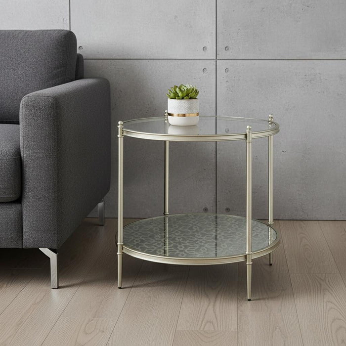 Glass Metal Round End Table With Shelf - Clear / Champagne