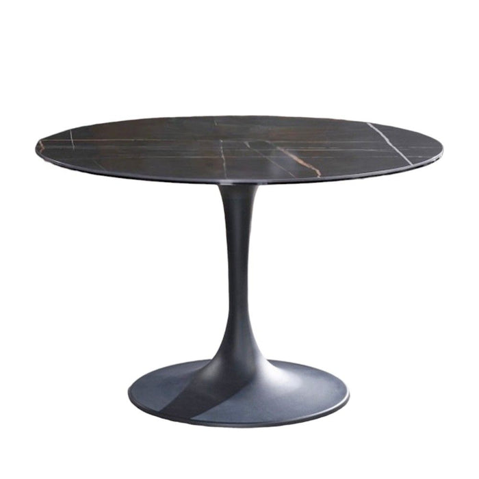 47" Rounded Ceramic And Metal Pedestal Base Dining Table - Black