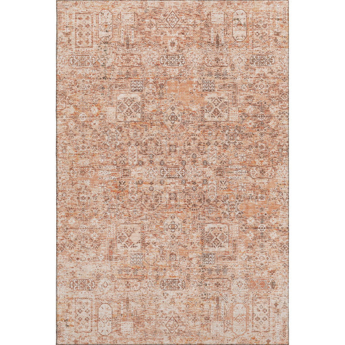10' X 14' Floral Washable Area Rug With UV Protection (651214) - Salmon / Gray / Ivory
