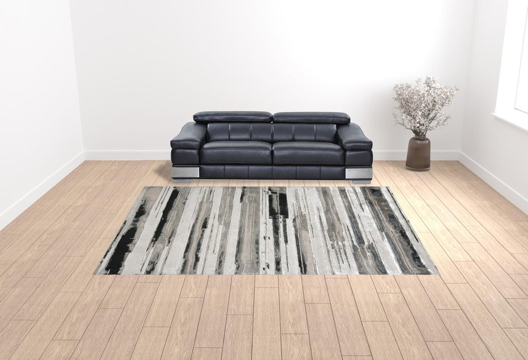 10' x 13' Abstract Stain Resistant Area Rug - Silver Gray And Black