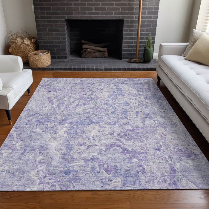 10' X 14' Abstract Washable Area Rug With UV Protection - Plum And Ivory