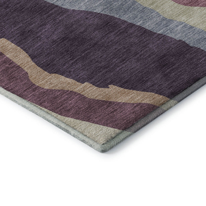 10' X 14' Abstract Washable Area Rug With UV Protection (682139) - Plum / Ivory / Gray