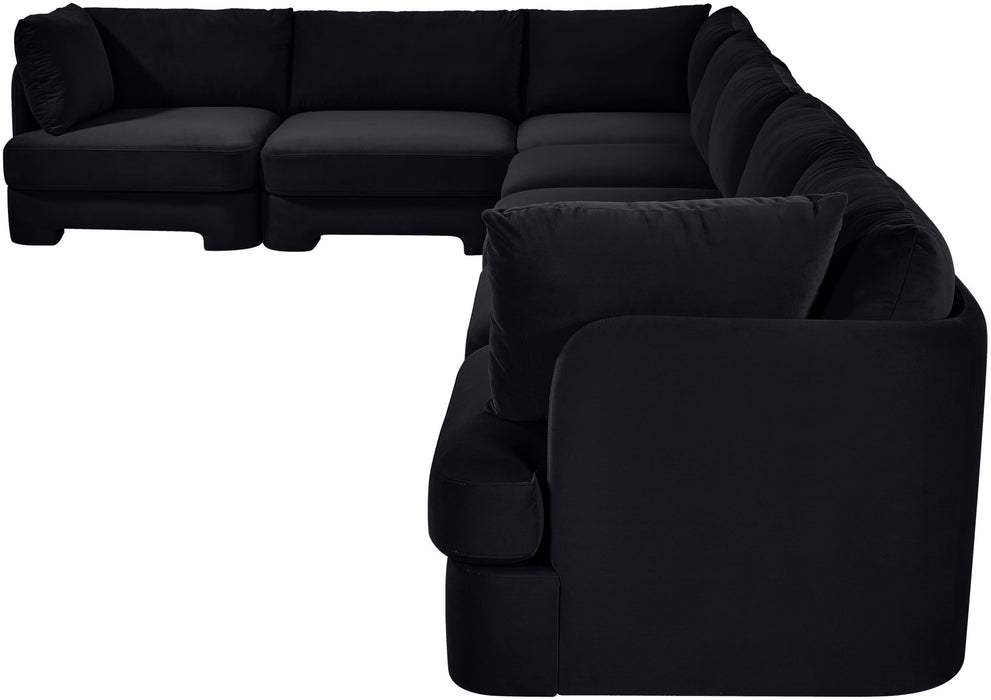 Meridian Furniture Hammond velvet performance fabric 7-piece sectional sofa with upholstered cushions and modern design.