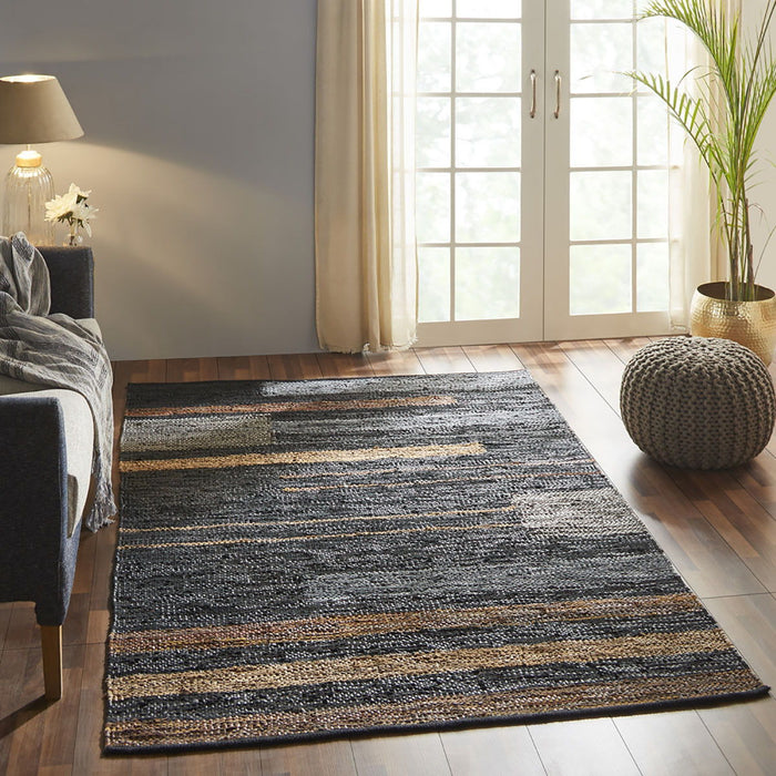 8' x 10' Striped Hand Woven Stain Resistant Area Rug - Navy Blue