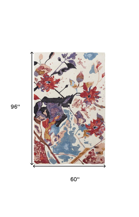 5' x 8' Floral Hand Tufted Area Rug - Blue And Red
