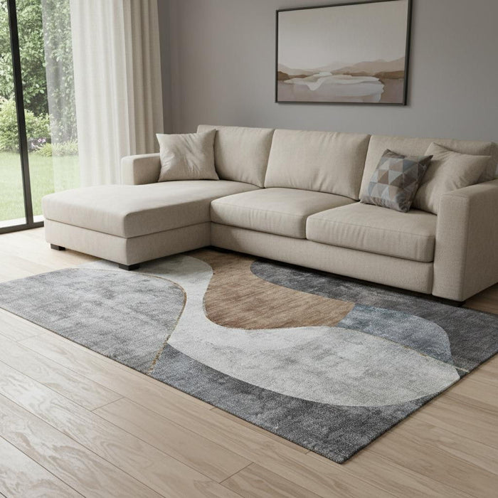 9' X 12' Abstract Washable Area Rug With UV Protection (653169) - Gray / Brown / Ivory