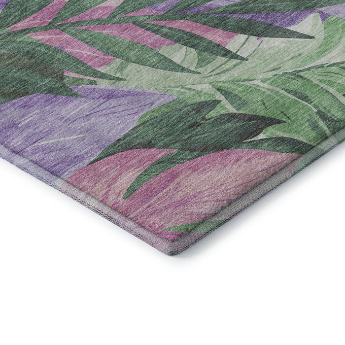 10' X 14' Floral Washable Area Rug With UV Protection (694038) - Sage / Purple / Blush