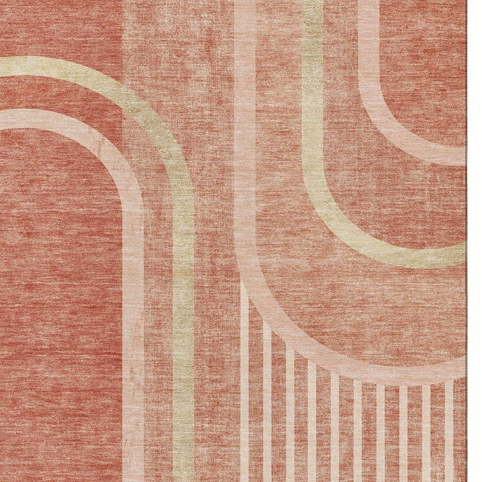 9' X 12' Geometric Washable Area Rug With UV Protection (647925) - Salmon / Beige