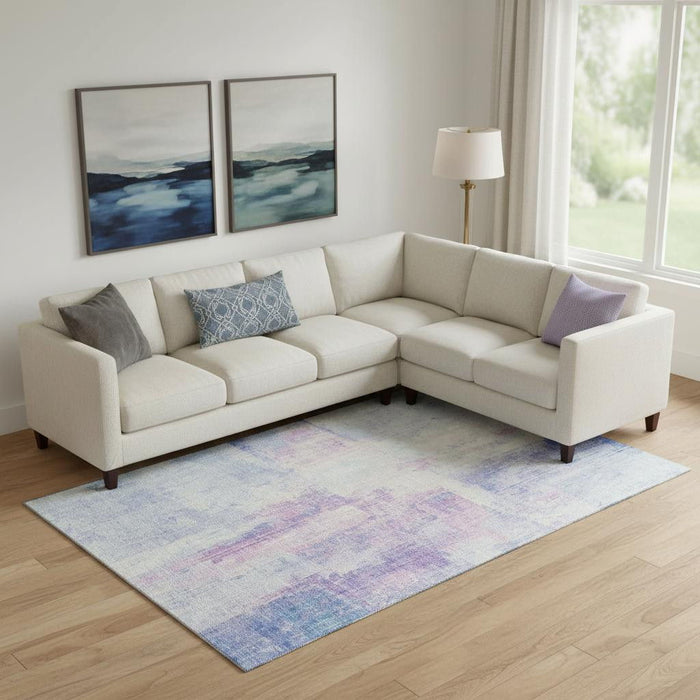 10' X 14' Abstract Washable Area Rug With UV Protection (700451) - Sky Blue / Ivory