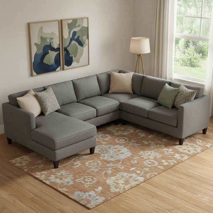 10' X 14' Floral Washable Area Rug With UV Protection (667933) - Rust / Gray