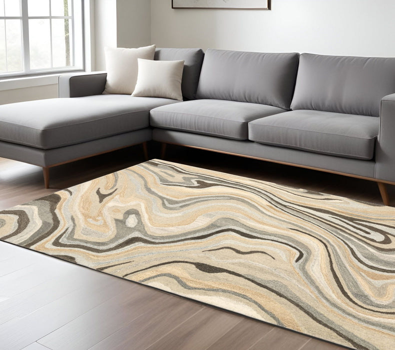 8' X 10' Wool Abstract Hand Tufted Area Rug - Beige / Charcoal