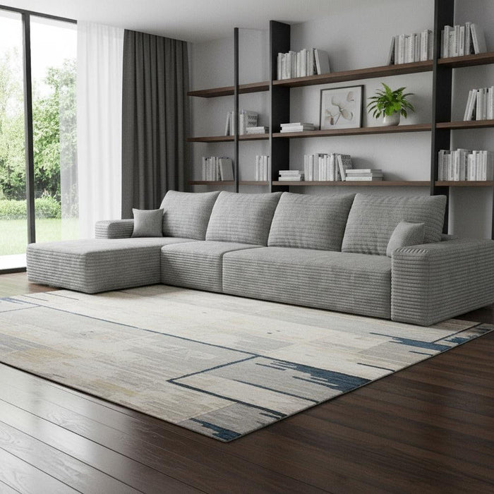 Corduroy Modular Compression Foam Sofa With Toss Pillows - Gray