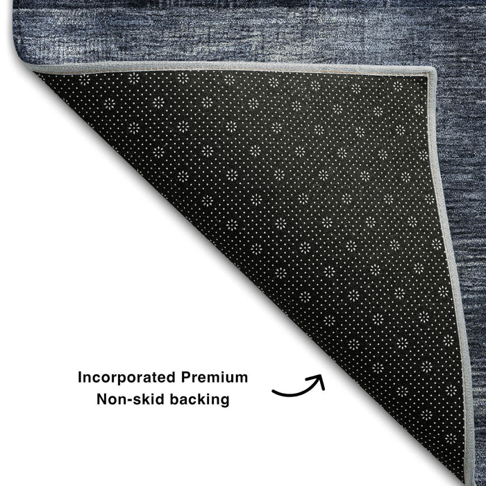 10' X 14' Geometric Washable Area Rug With UV Protection (684726) - Navy Blue / Silver / Charcoal
