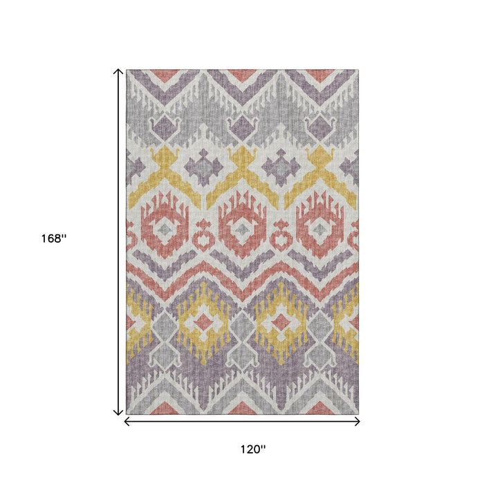 10' X 14' Tribal Washable Area Rug With UV Protection (644790) - Purple / Ivory / Gold