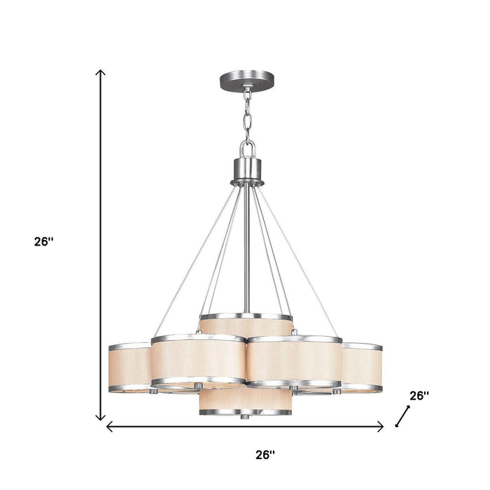 Seven Light Metal Dimmable Chandelier With Shades - Nickel