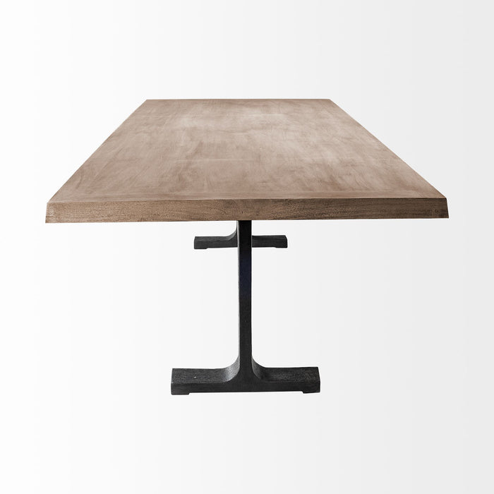 96" Solid Wood And Metal Trestle Base Dining Table - Brown