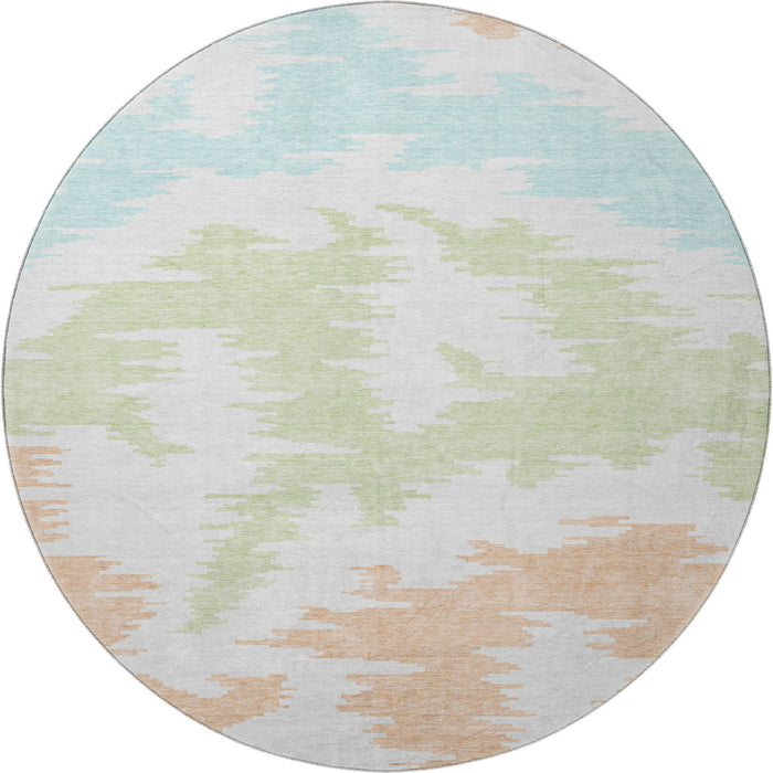 8' Transitional Abstract Washable Round Rug With UV Protection - White