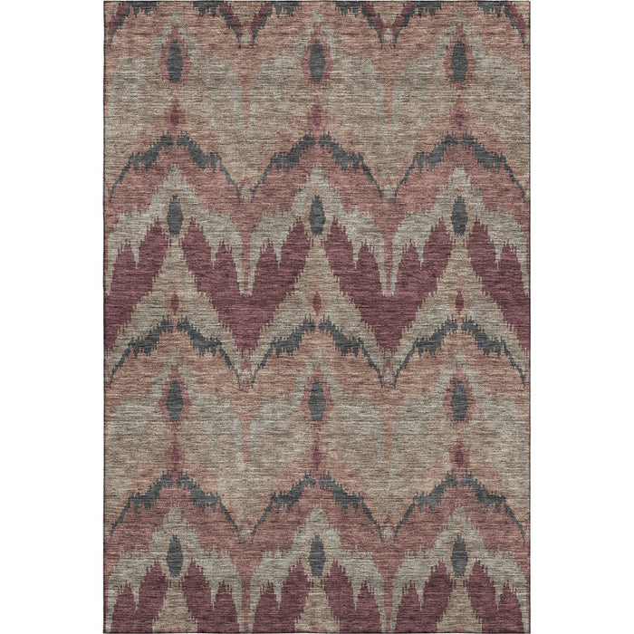 8' X 10' Ikat Washable Area Rug With UV Protection - Burgundy