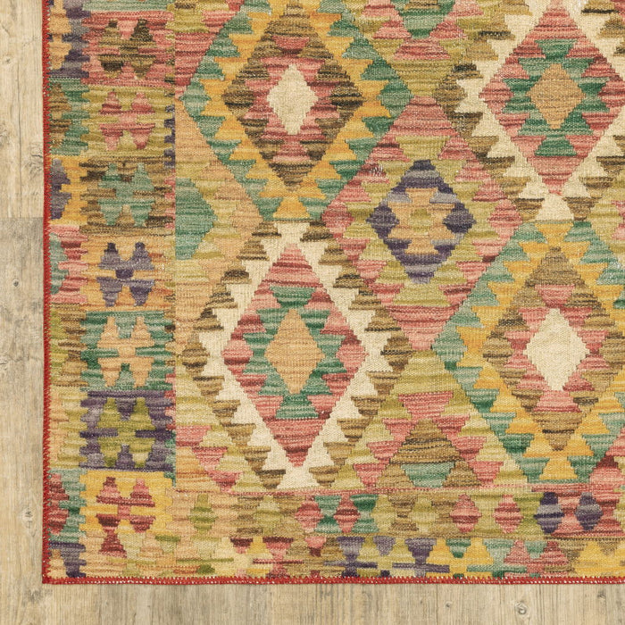 8' x 10' Southwestern Printed Stain Resistant Non Skid Area Rug - Gold Orange Brown Red Green Purple And Beige