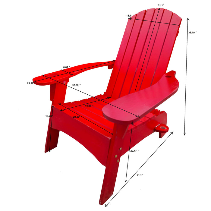 Giga outdoor or indoor wood Adirondack arm chair with a built-in umbrella hole on the arm for shade and relaxation.