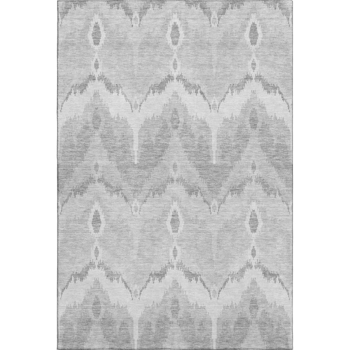 8' X 10' Ikat Washable Area Rug With UV Protection - Silver And Gray