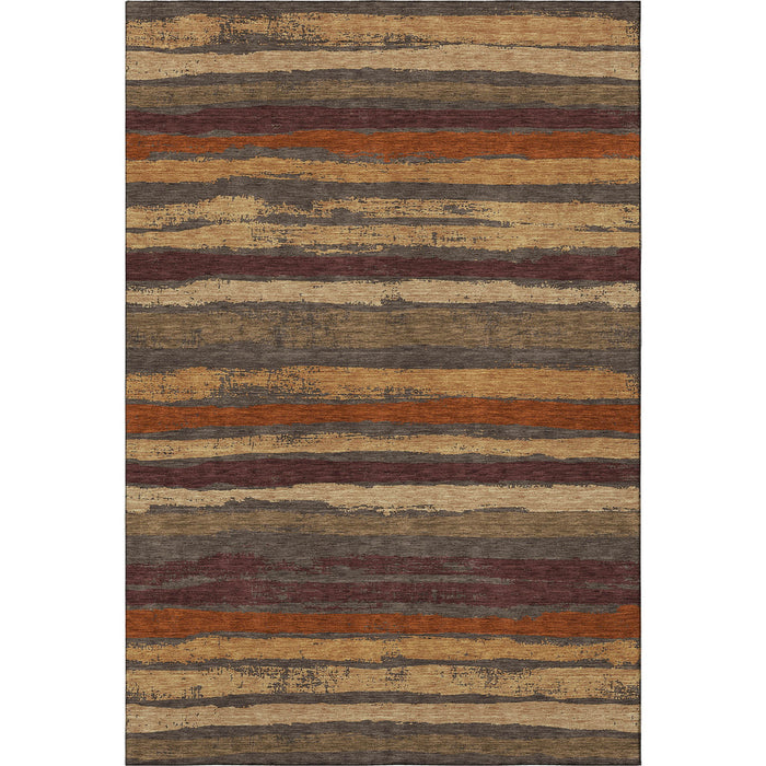 10' X 14' Striped Washable Area Rug With UV Protection (680001) - Chocolate / Gold / Burgundy