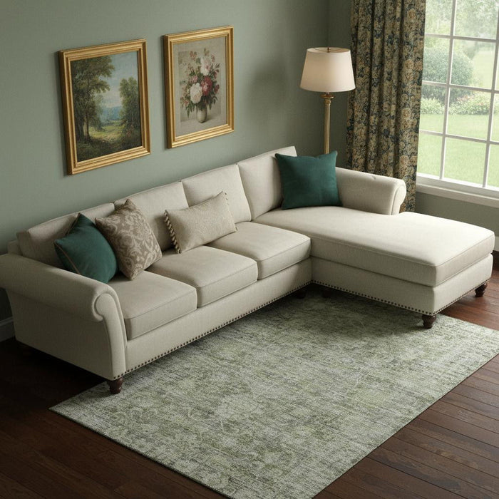 10' X 14' Oriental Washable Area Rug With UV Protection (699897) - Artichoke Green / Gray