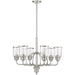 HomeRoots 27-inch six-light metal chandelier with dimmable features, clear shades, and a nickel finish.