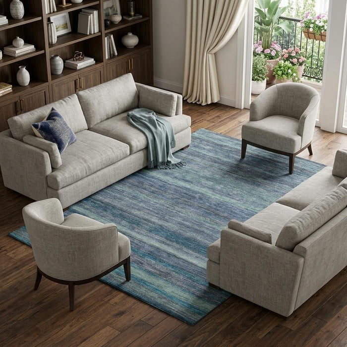 10' X 14' Striped Washable Area Rug With UV Protection (695678) - Blue / Teal / Gray