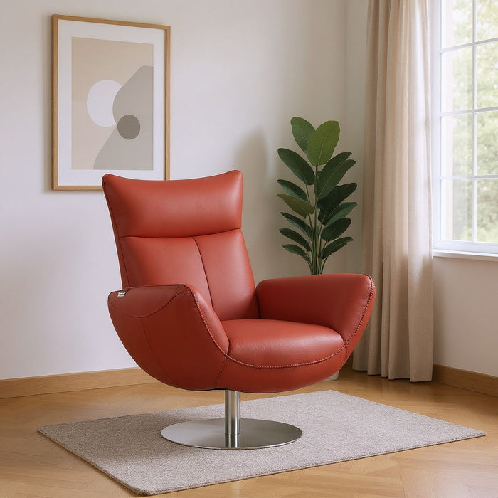 Genuine Leather Swivel Lounge Chair - Red And Silver