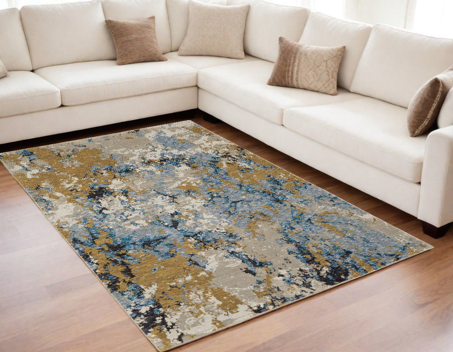 5.3' x 7.6' Abstract Power Loom Area Rug - Ivory And Gray