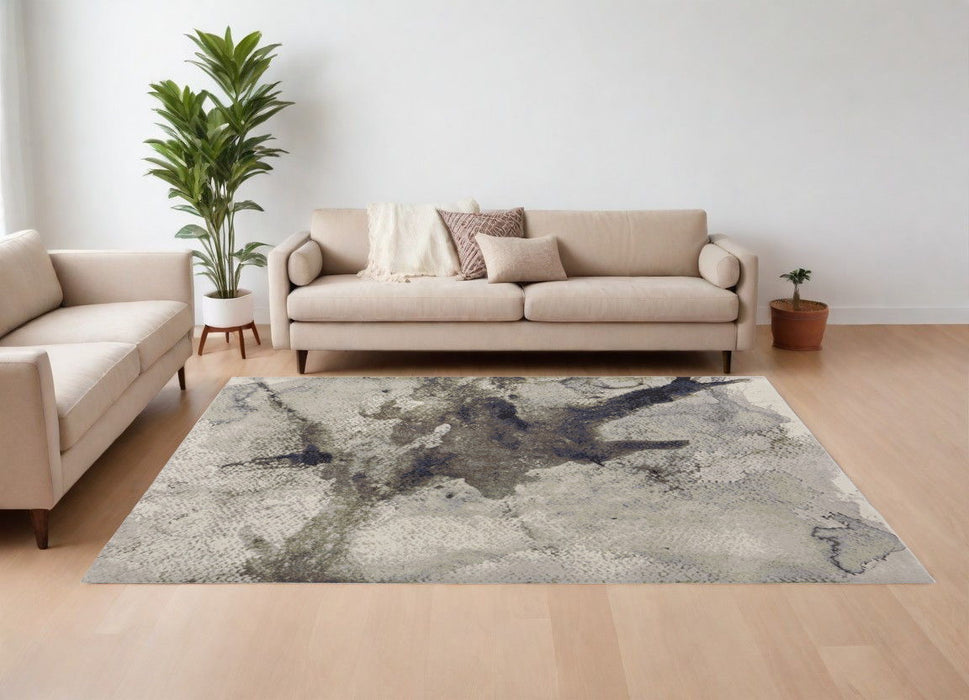 12' x 15' Abstract Power Loom Polypropylene Area Rug - Gray Black And Brown