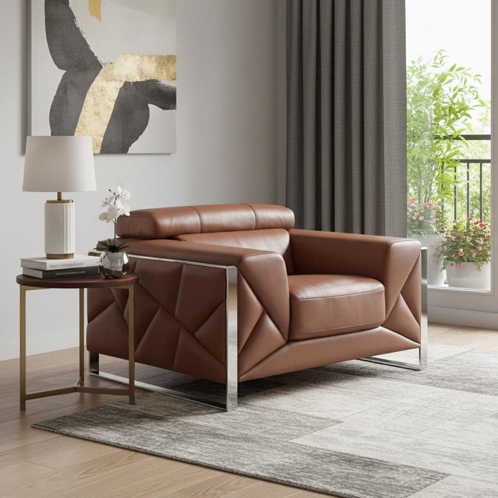 Mod Leather And Chrome Deco Accent Chair - Terra Cotta