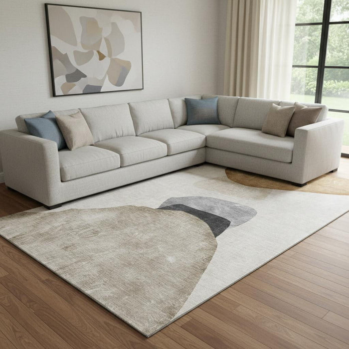 8' X 10' Abstract Washable Area Rug With UV Protection (648470) - Brown / Gray