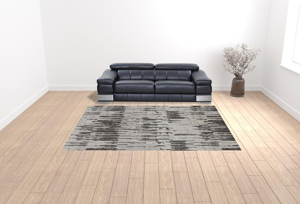 9' x 12' Abstract Power Loom Stain Resistant Area Rug - Ivory Brown And Gray