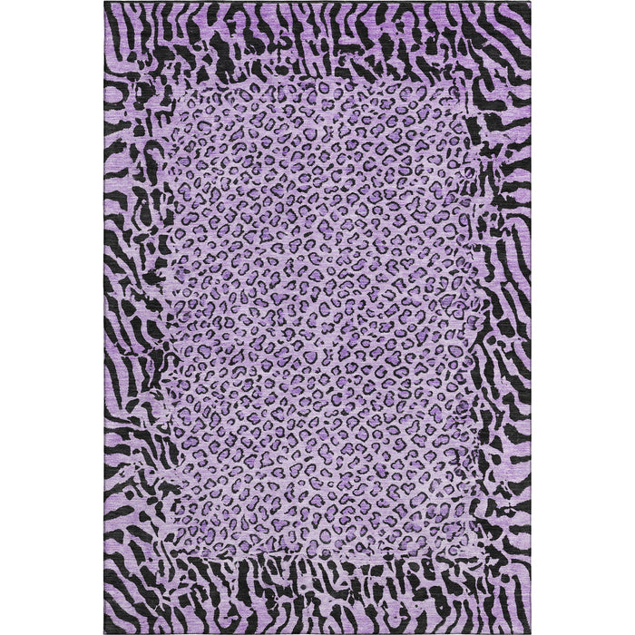 10' X 14' Animal Print Washable Area Rug With UV Protection (692058) - Purple / Black