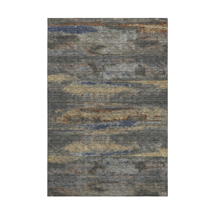 10' X 14' Abstract Washable Area Rug With UV Protection (675006) - Graphite / Gold / Blue