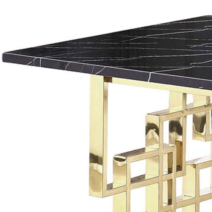 79" Marble And Metal Double Pedestal Base Dining Table - Black / Gold