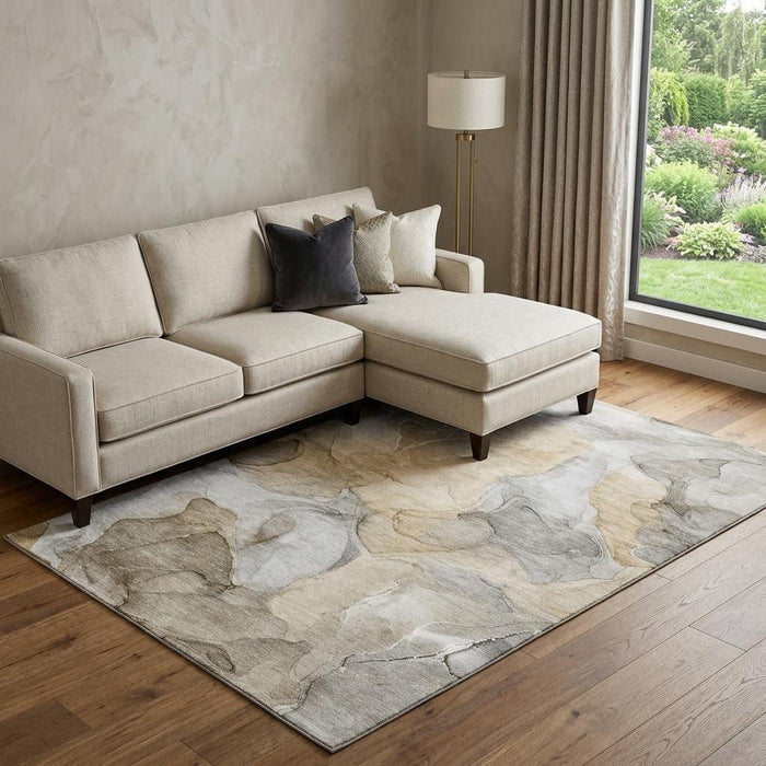 9' X 12' Abstract Washable Area Rug With UV Protection (646709) - Brown / Gray / Ivory