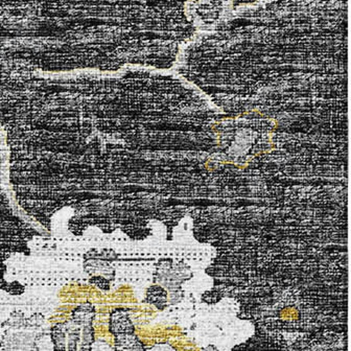 8' X 10' Floral Medallion Distressed Washable Area Rug With UV Protection (644614) - Graphite / Ivory / Gold