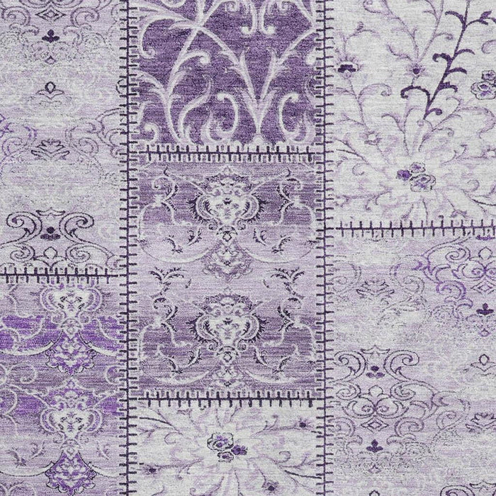 10' X 14' Patchwork Distressed Washable Area Rug With UV Protection (649582) - Purple / Ivory