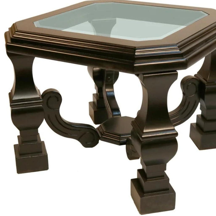 Wood Glass Square End Table - Espresso / Brown / Clear