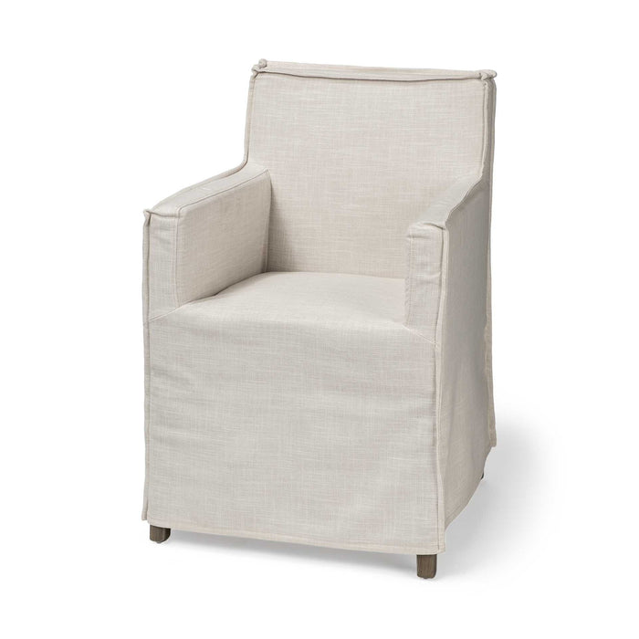 Slipcovered Upholstered Fabric Dining Arm Chair - Cream