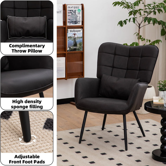 Modern Giga accent arm chair with high back, soft padding, and metal legs, showcasing comfortable and stylish seating.