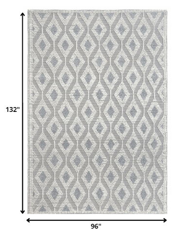 8' x 11' Geometric Handmade Area Rug - Ivory And Gray