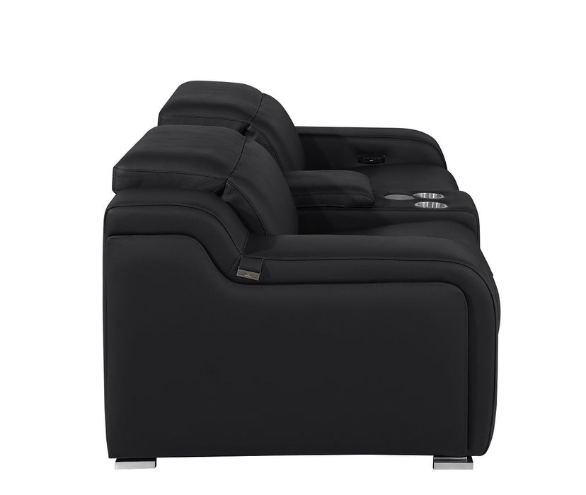 Italian Leather Power Reclining Loveseat With Storage (633758) - Black / Silver
