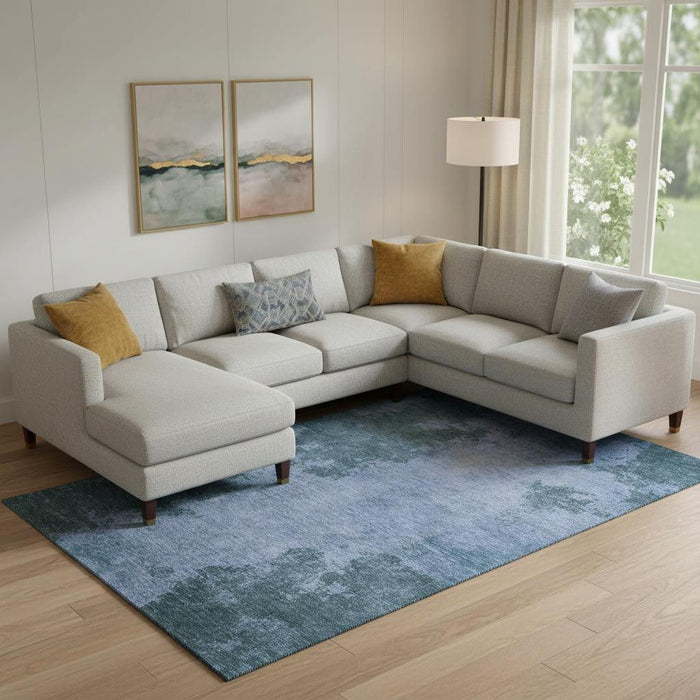 10' X 14' Abstract Washable Area Rug With UV Protection (707881) - Denim Blue / Sky Blue