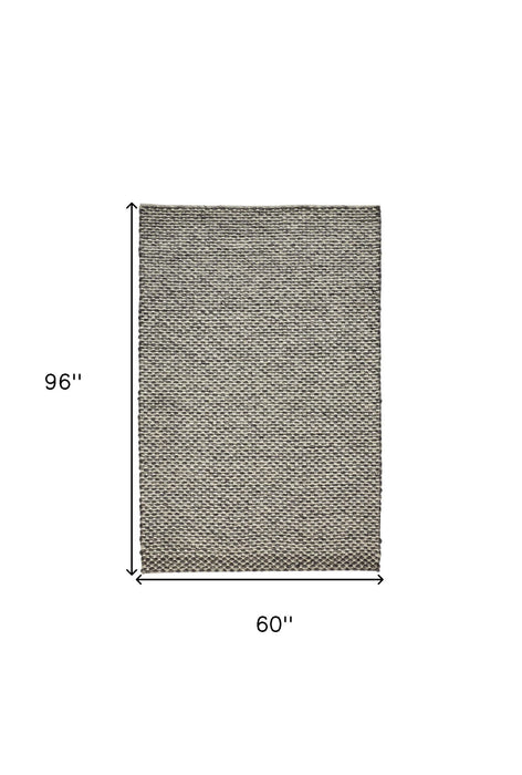 5' x 8' Wool Floral Hand Woven Area Rug - Gray And Ivory